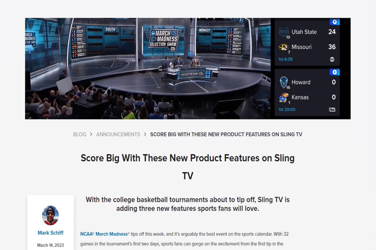 Sling TV lanza nuevas funciones justo a tiempo para NCAA March Madness