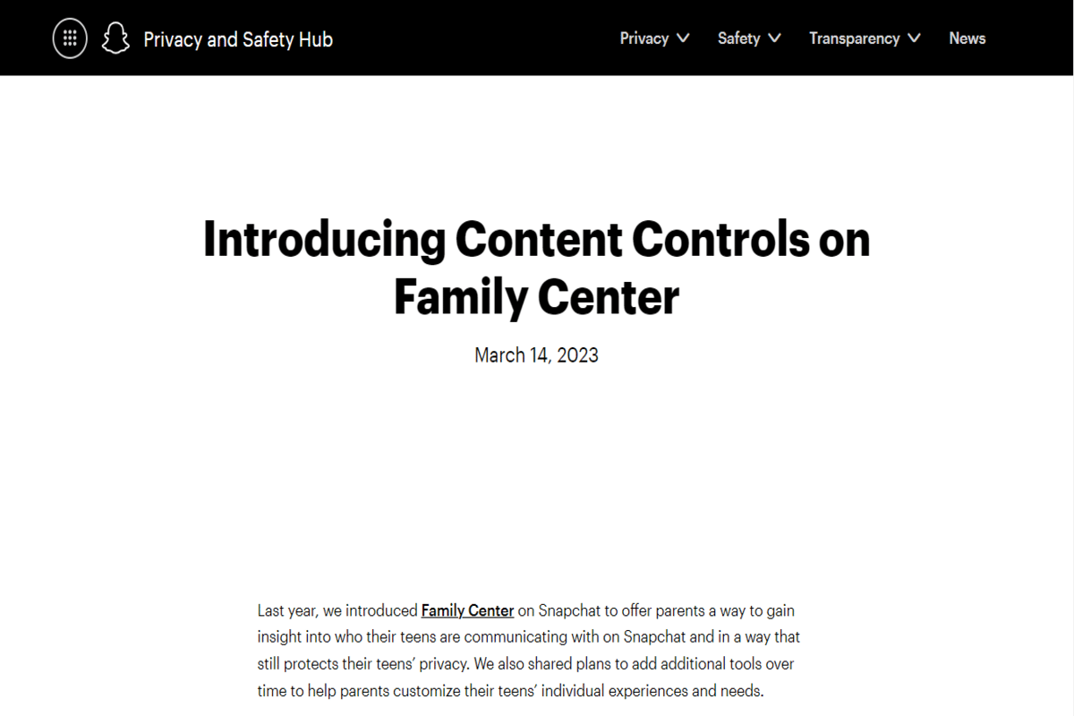 Snapchat agrega nuevos controles parentales y pautas de contenido para bloquear contenido confidencial