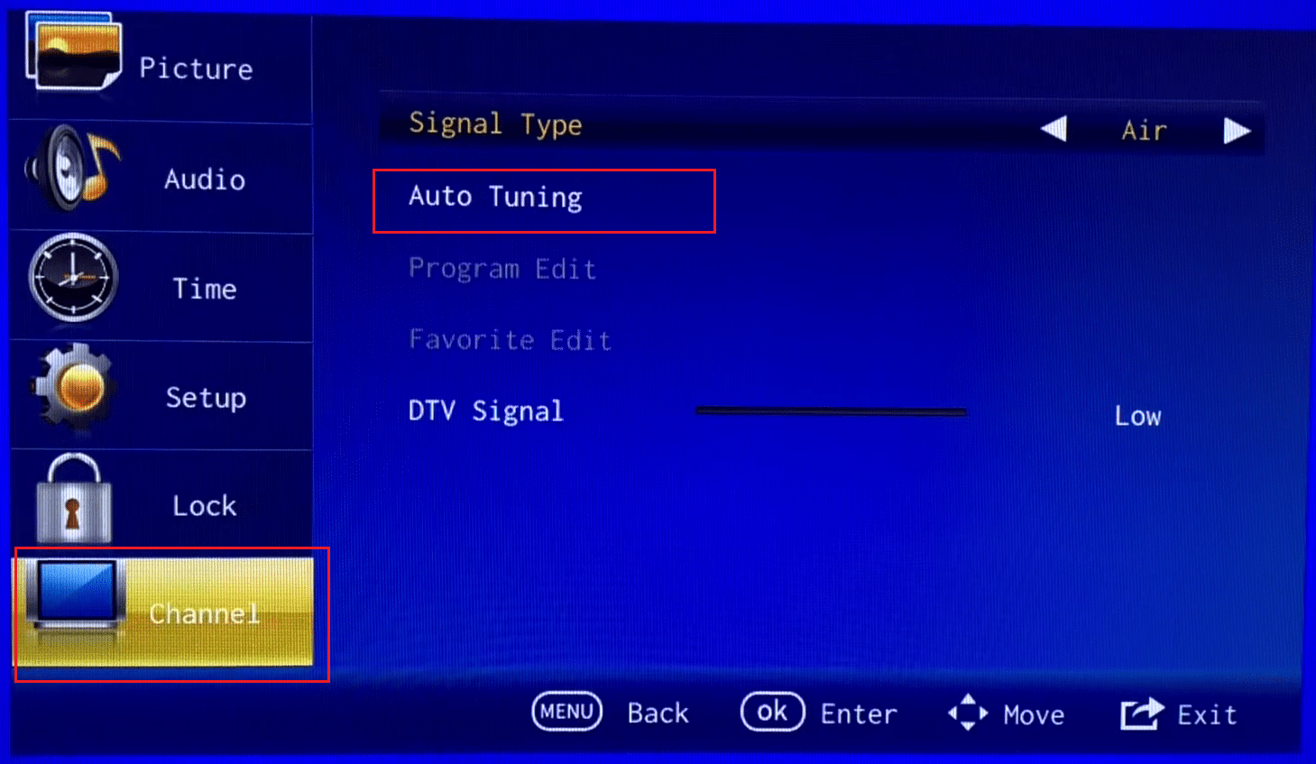 Canal - Sintonización automática |  ¿Cómo ejecuto el escaneo automático de canales sin control remoto?