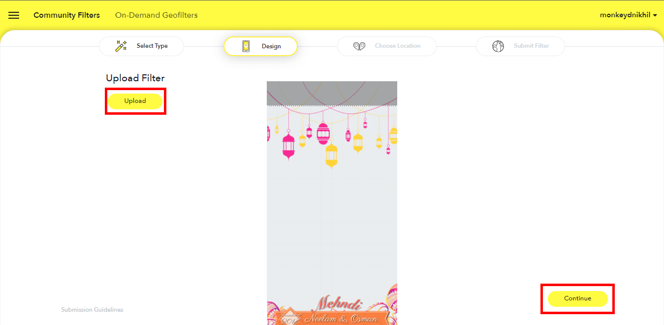 Sube tu filtro.  Cómo crear un filtro de Snapchat gratis