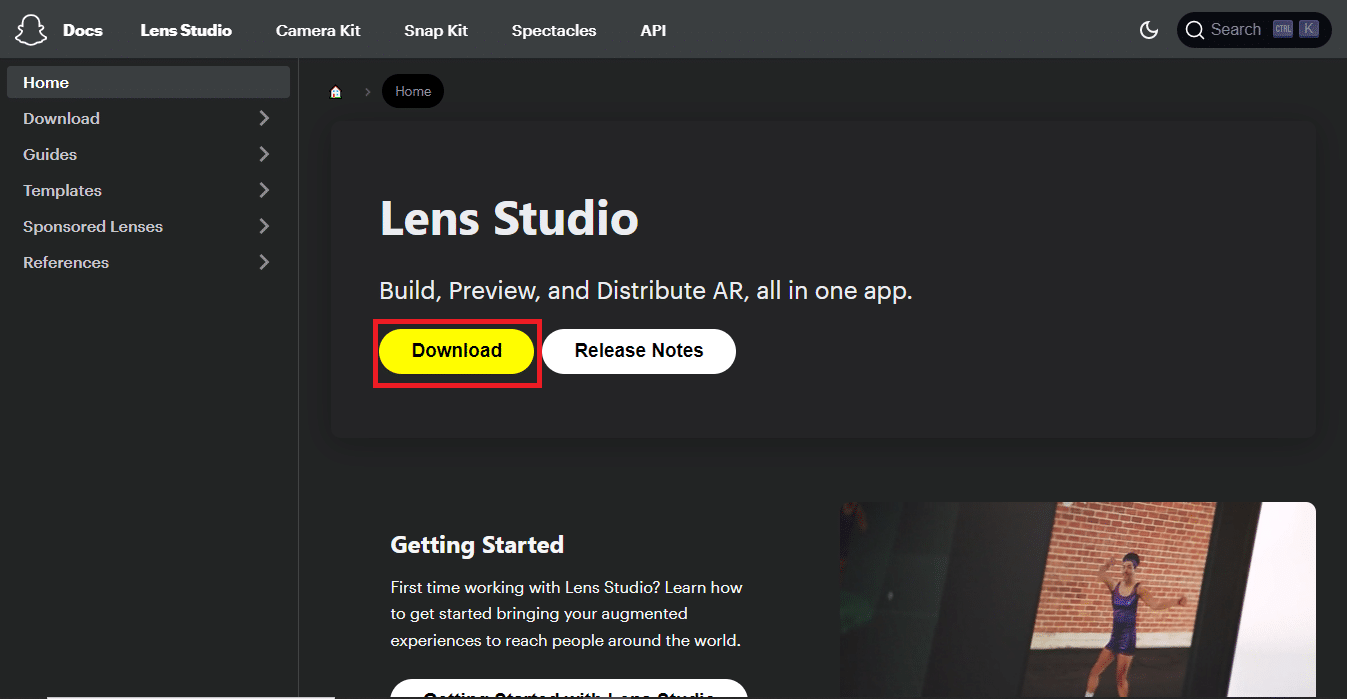 haga clic en Descargar.  Perfil del creador de lentes de Snapchat