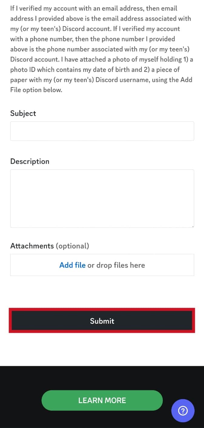 Toca la opción Enviar.  Cómo cambiar la edad en Discord