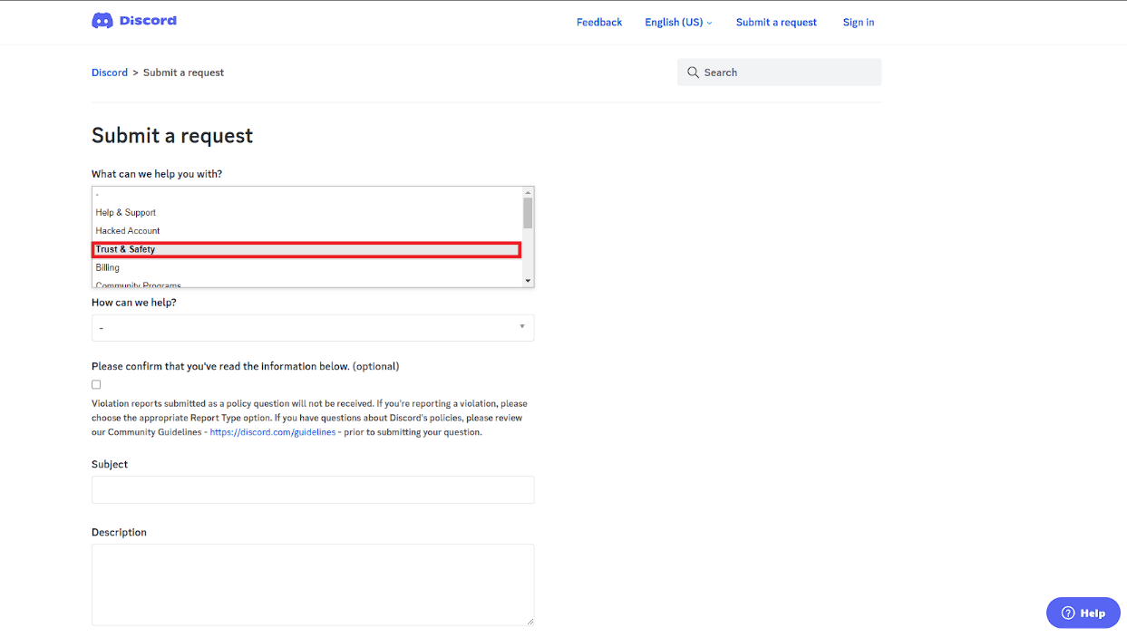 haga clic en la opción Confianza y seguridad
