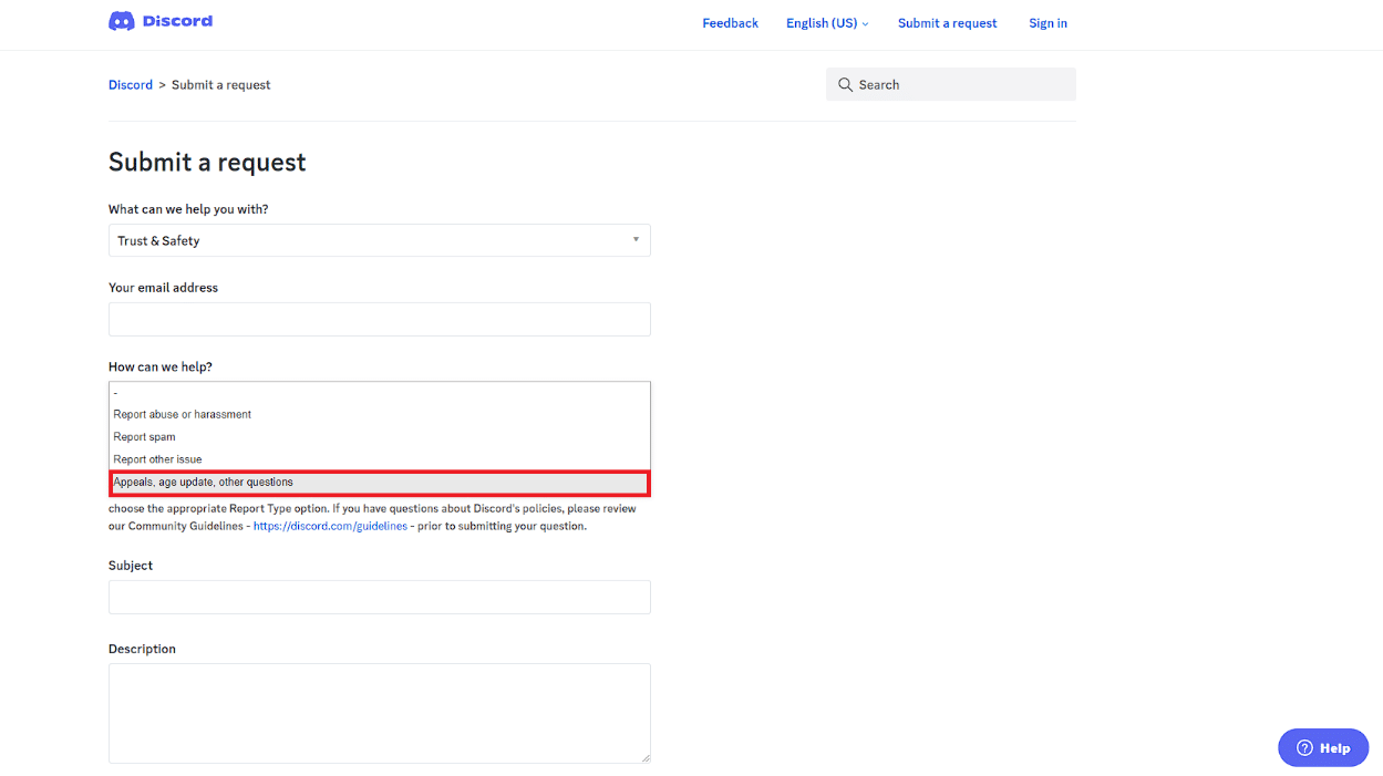 haga clic en la opción Actualizar otras preguntas sobre la edad de apelación.  Cómo cambiar la edad en Discord
