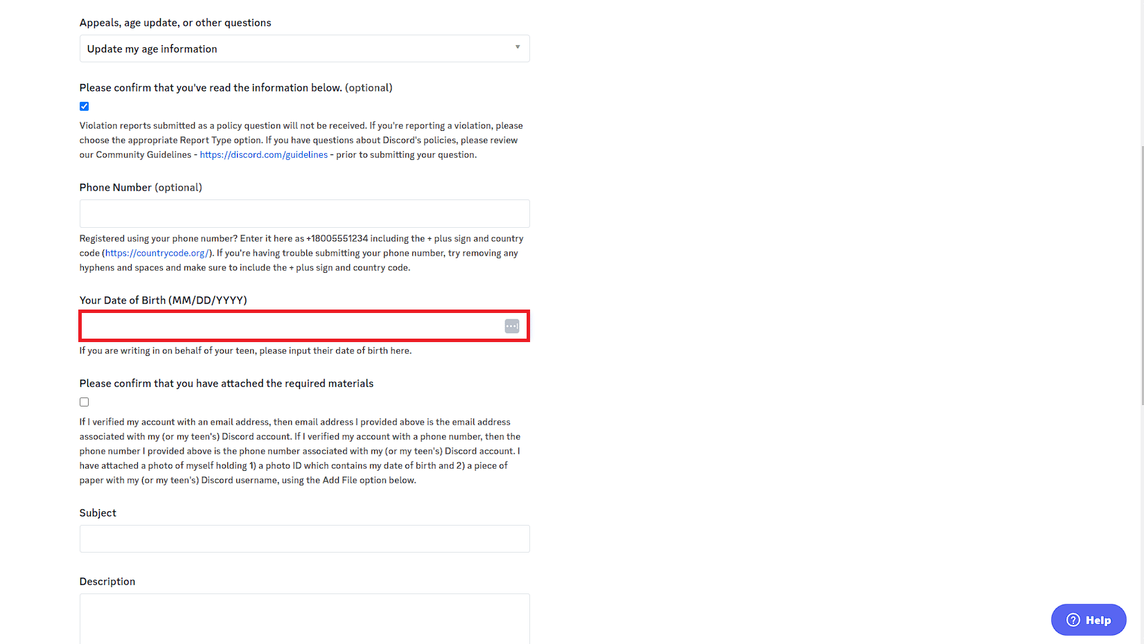 Ingrese la fecha de nacimiento correcta en la sección Su fecha de nacimiento