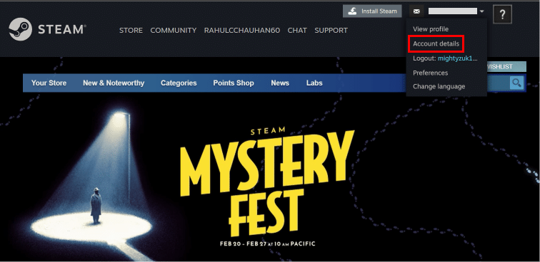 De las opciones disponibles en el menú desplegable, haga clic en Detalles de la cuenta,