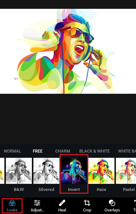 Pestaña Looks - Pestaña Invertir |  Cómo invertir colores en fotos de iPhone