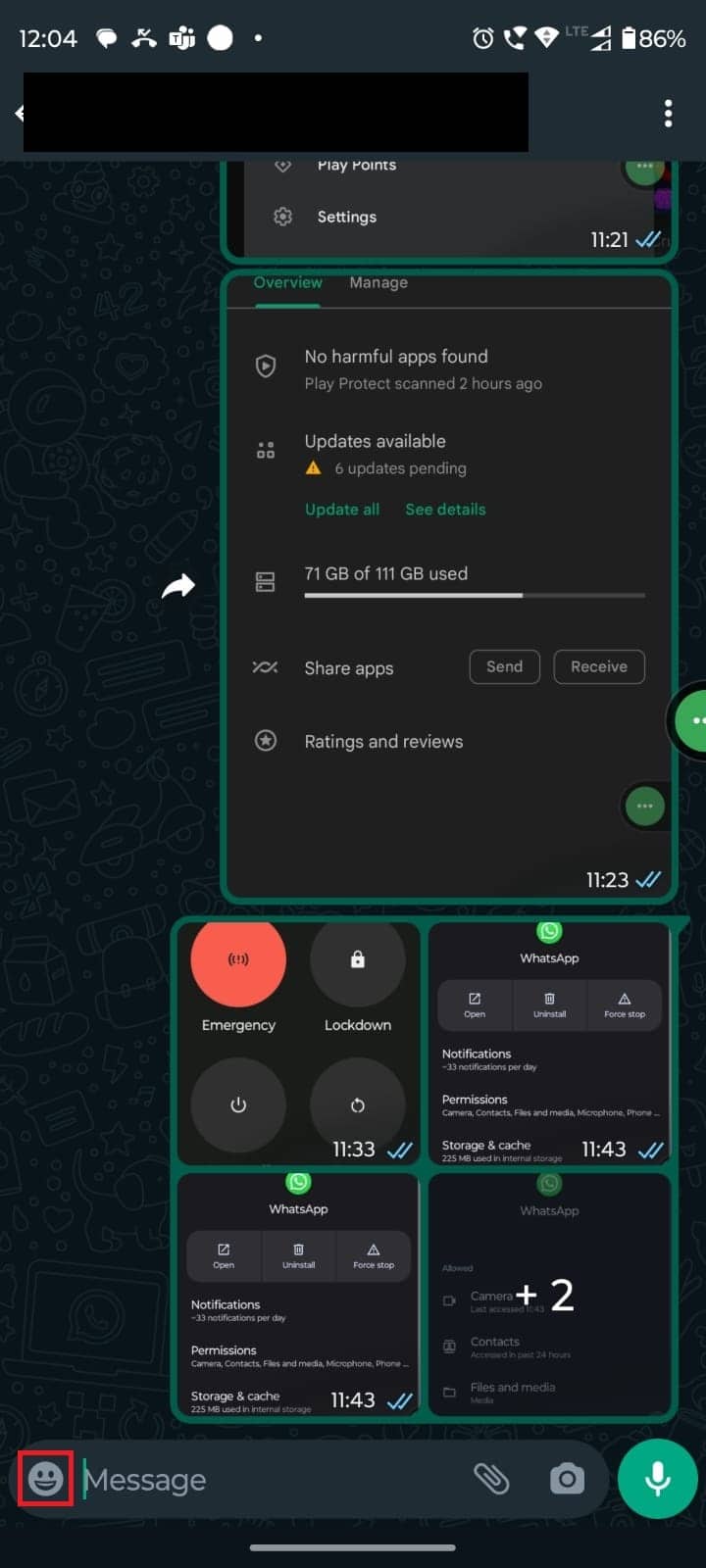 Toca el icono de emoji.  7 formas de arreglar las pegatinas de WhatsApp que no se muestran
