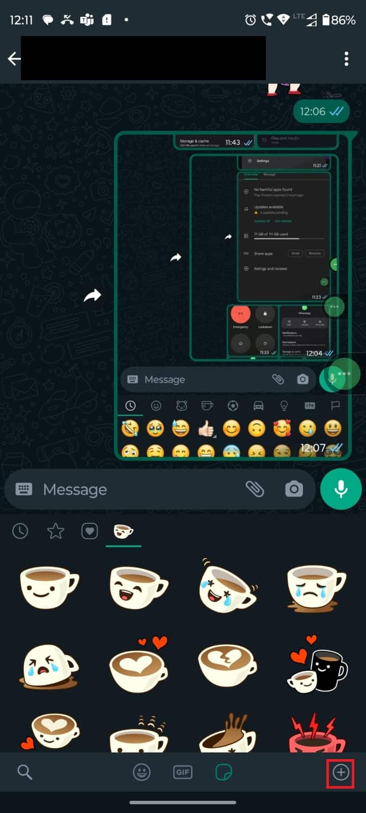 Toca el ícono más.  7 formas de arreglar las pegatinas de WhatsApp que no se muestran