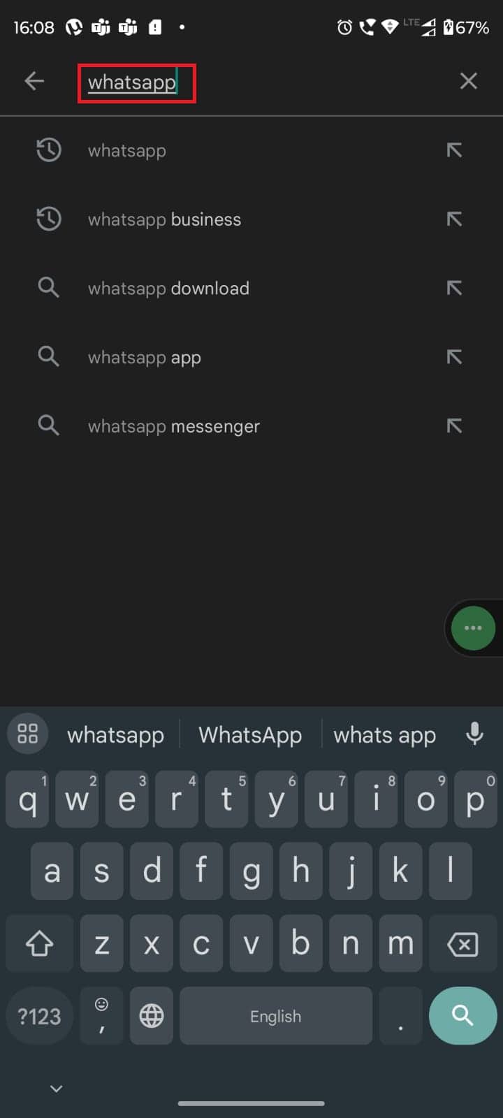 Abre Google Play Store y busca WhatsApp.  7 formas de arreglar las pegatinas de WhatsApp que no se muestran