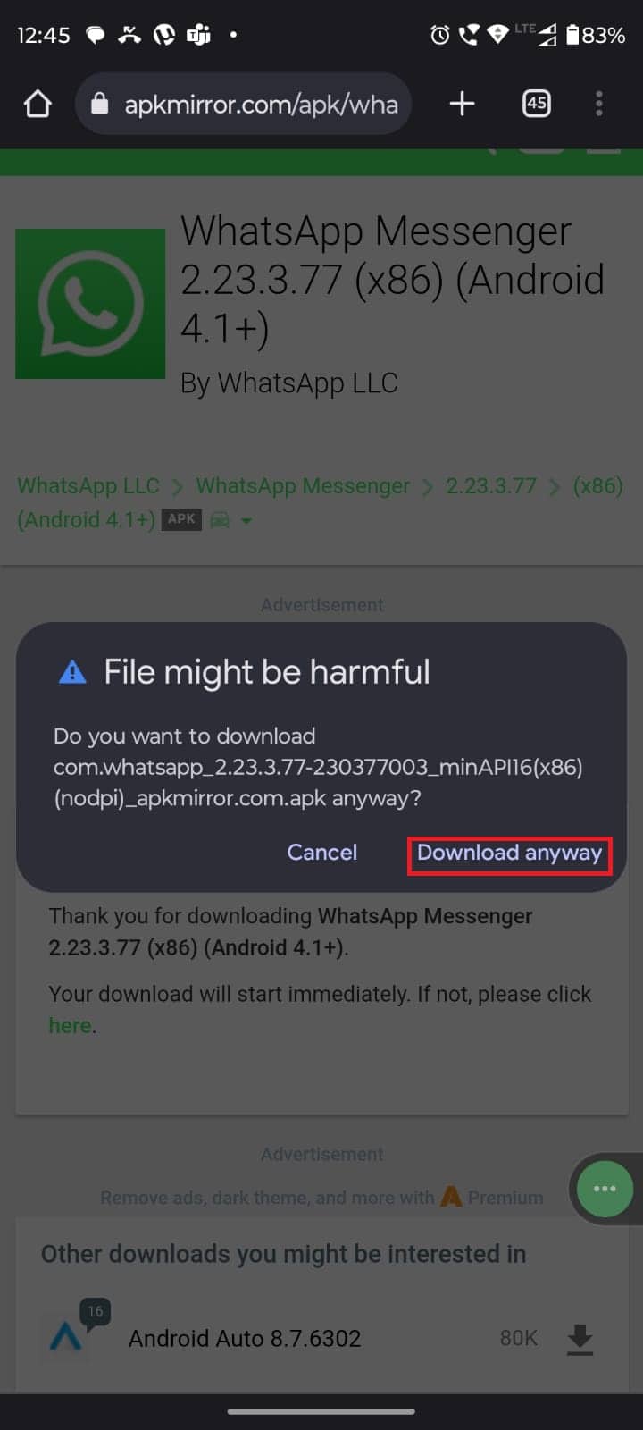 Toca Descargar de todos modos.  7 formas de arreglar las pegatinas de WhatsApp que no se muestran
