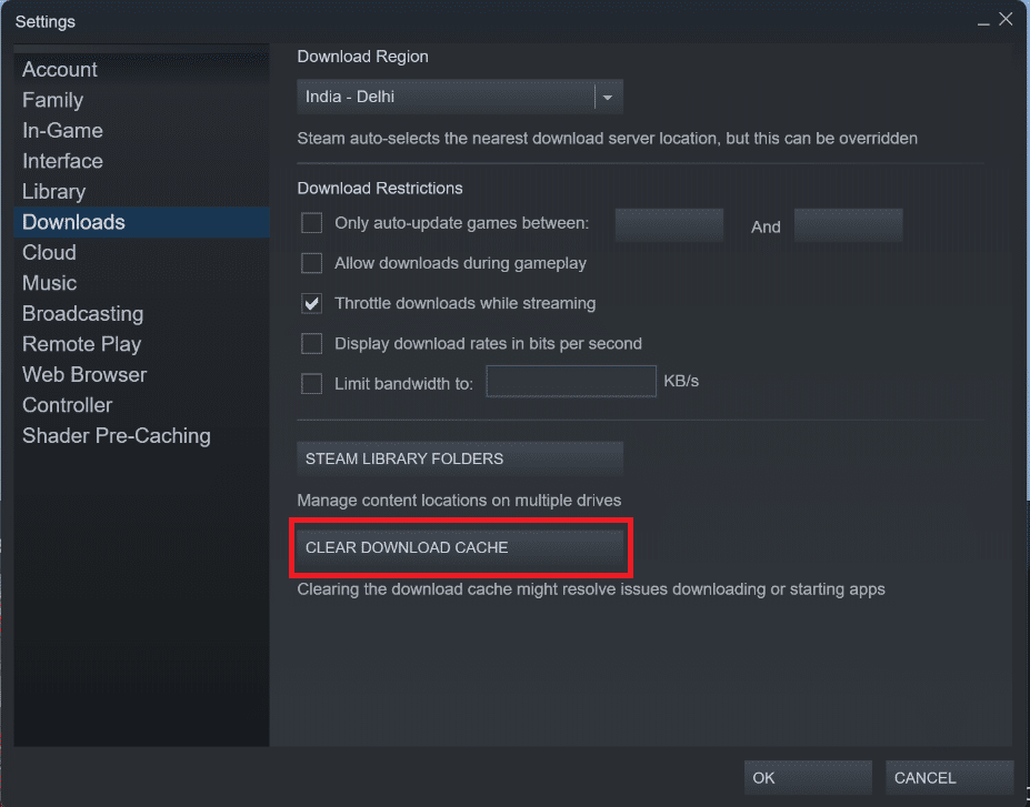 haga clic en el botón Borrar caché de descarga.  8 formas de arreglar los botones de Steam Store que no funcionan
