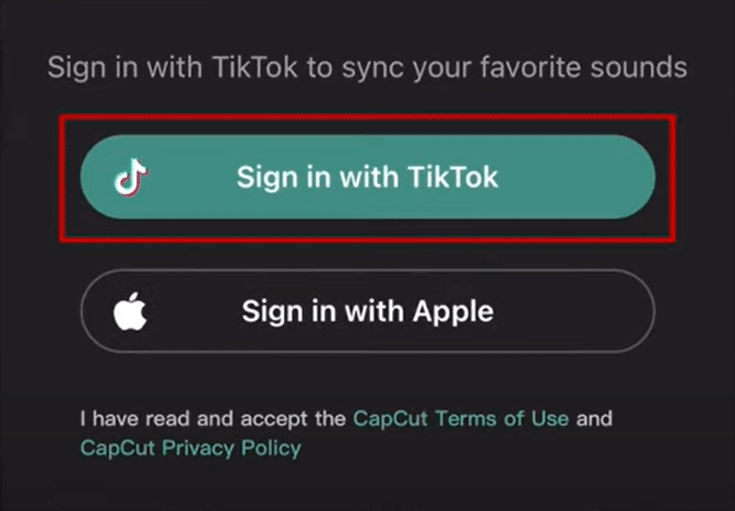 Toca Iniciar sesión con TikTok.  Cómo editar en CapCut