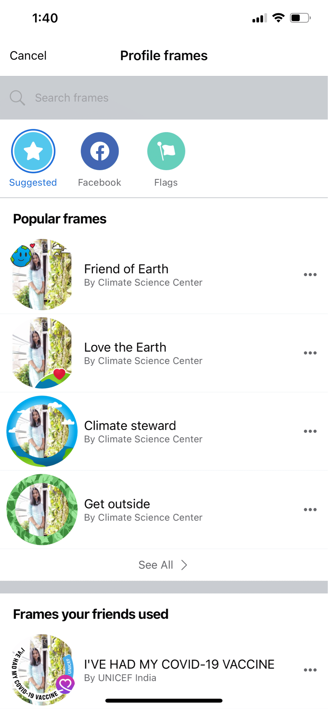 Seleccione cualquiera de las opciones de marco disponibles