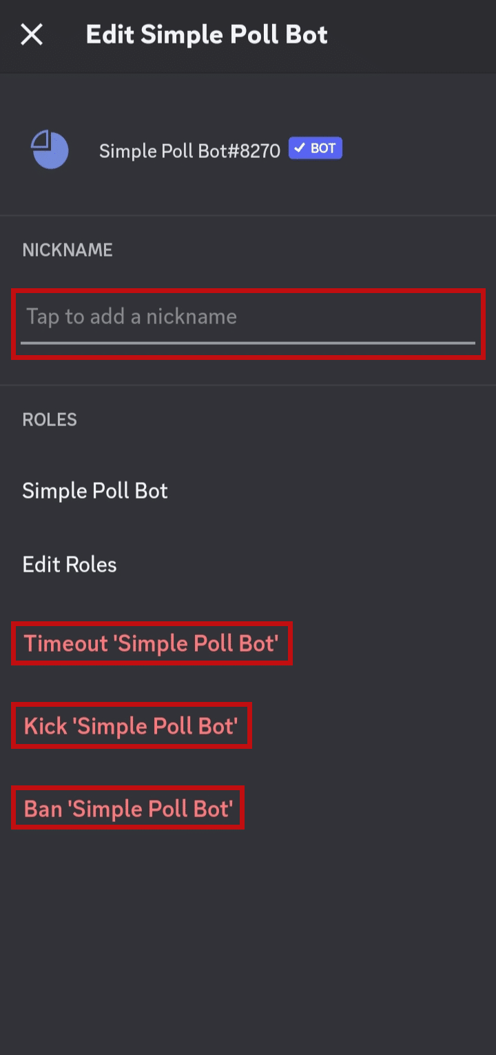 Desde aquí puede cambiar el nombre, el tiempo de espera, patear o prohibir el bot de encuesta simple de su servidor.  |  ¿Las encuestas de Discord son anónimas?