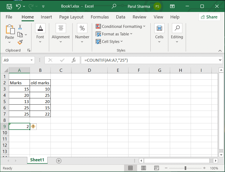 funcion de recuento de excel