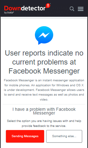 Página de detección de caídas de Facebook Messenger