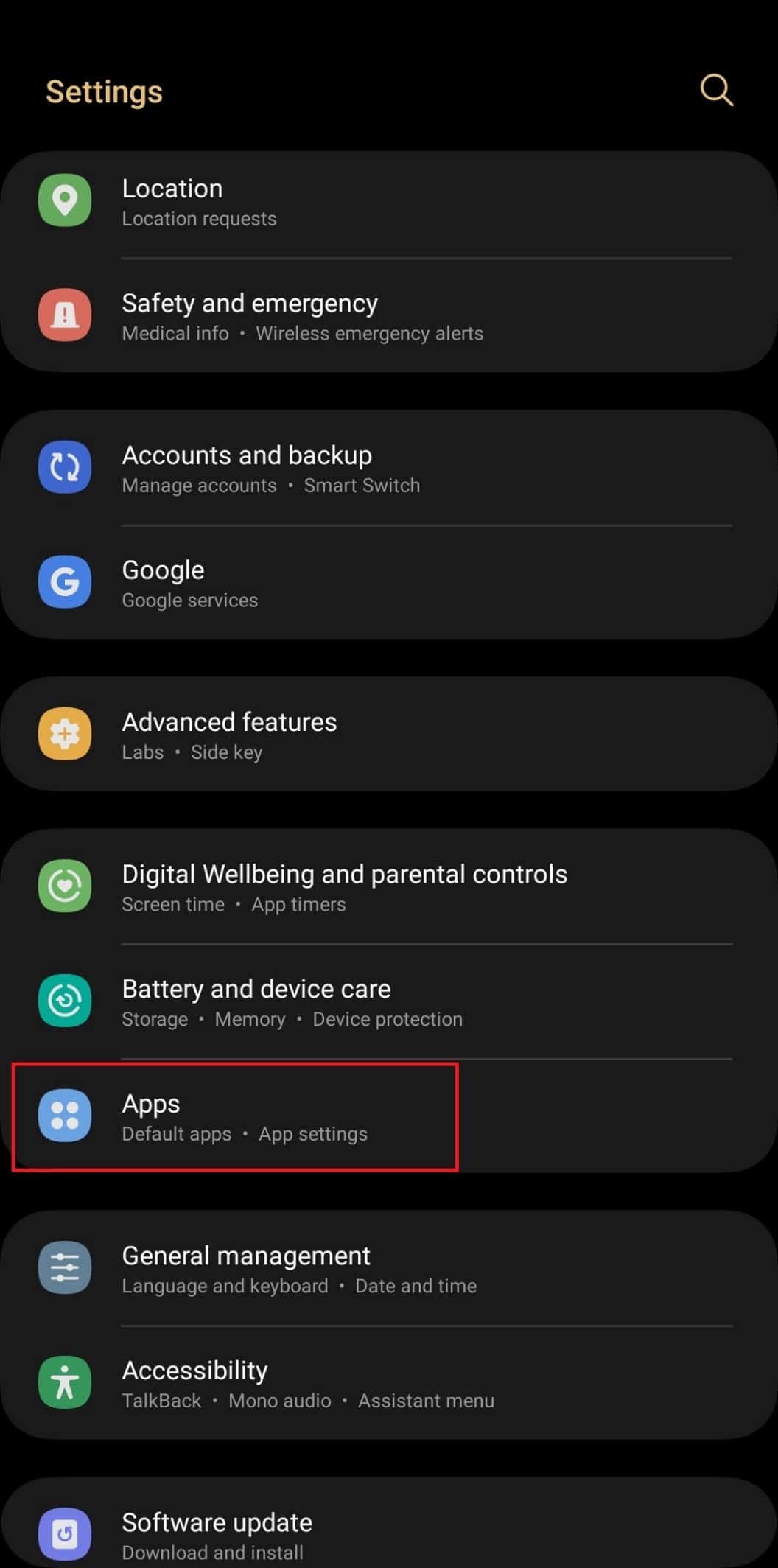 Configuración de aplicaciones en el menú Configuración. Arreglar los contactos de Facebook Messenger que no se muestran