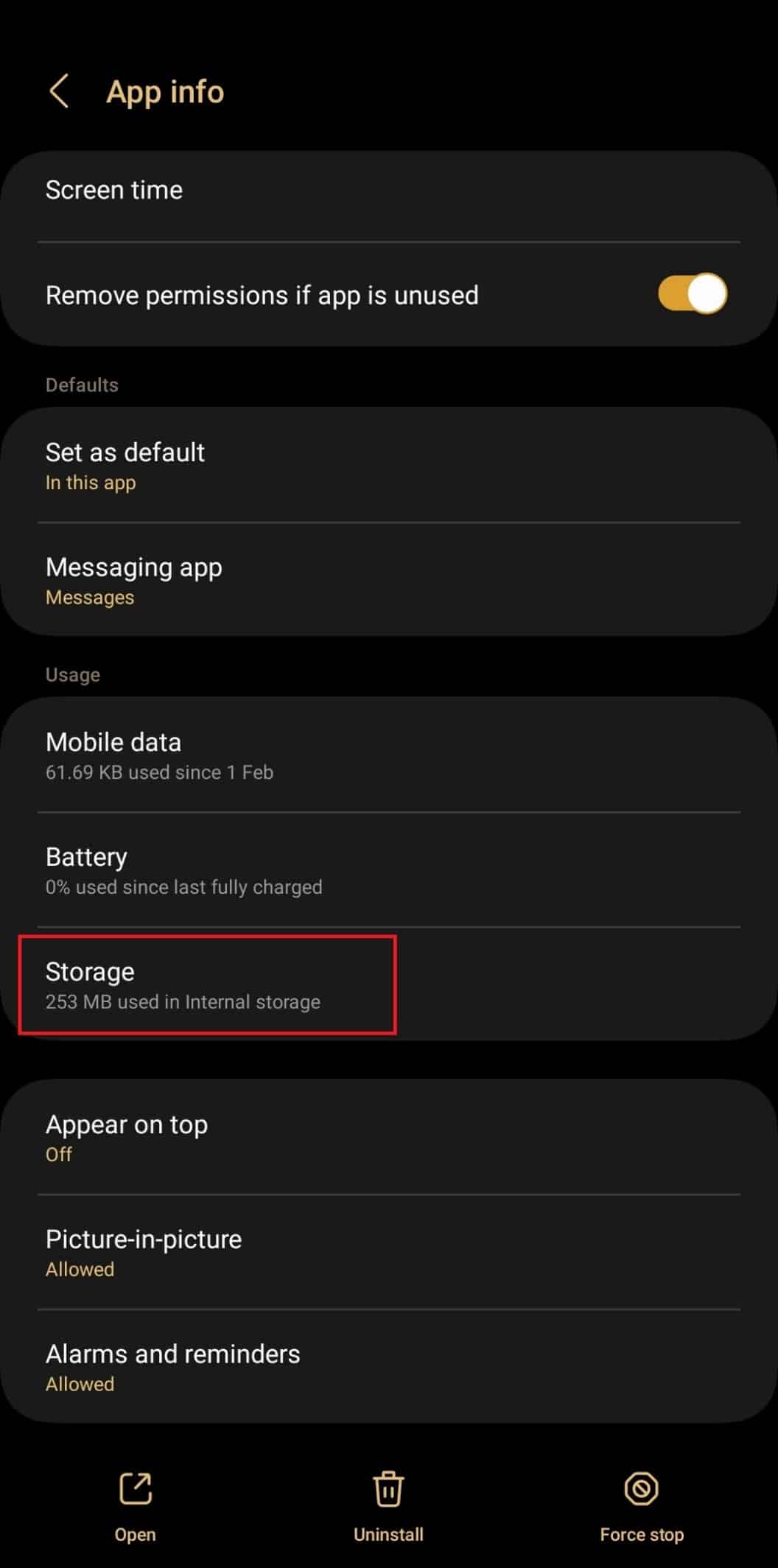 Toca Almacenamiento. Arreglar los contactos de Facebook Messenger que no se muestran