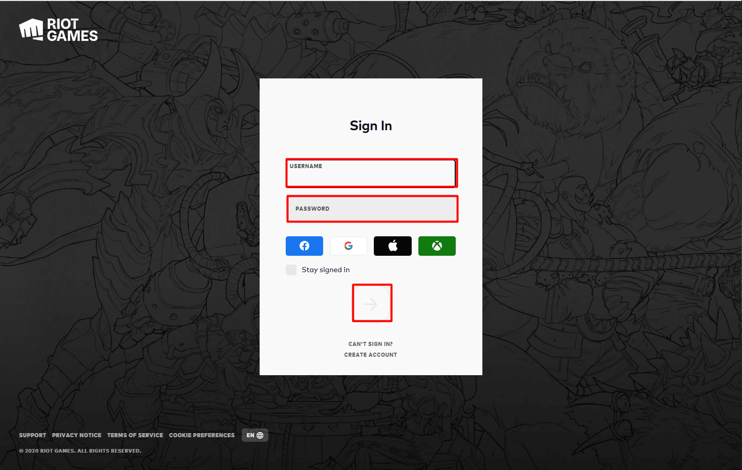 Ingrese el NOMBRE DE USUARIO y la CONTRASEÑA y haga clic en el icono de inicio de sesión. Cómo verificar la región de Valorant