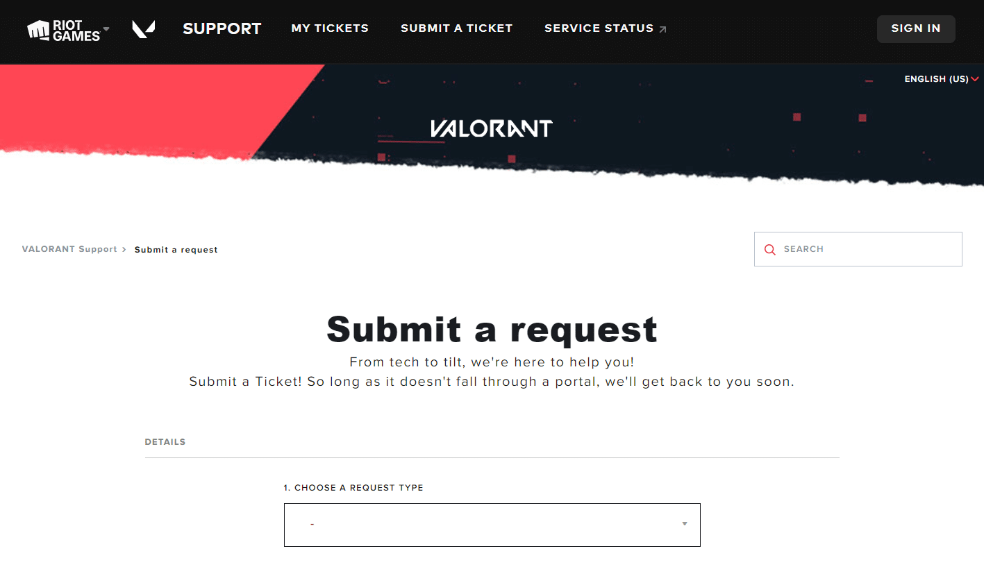valorant enviar una solicitud página web