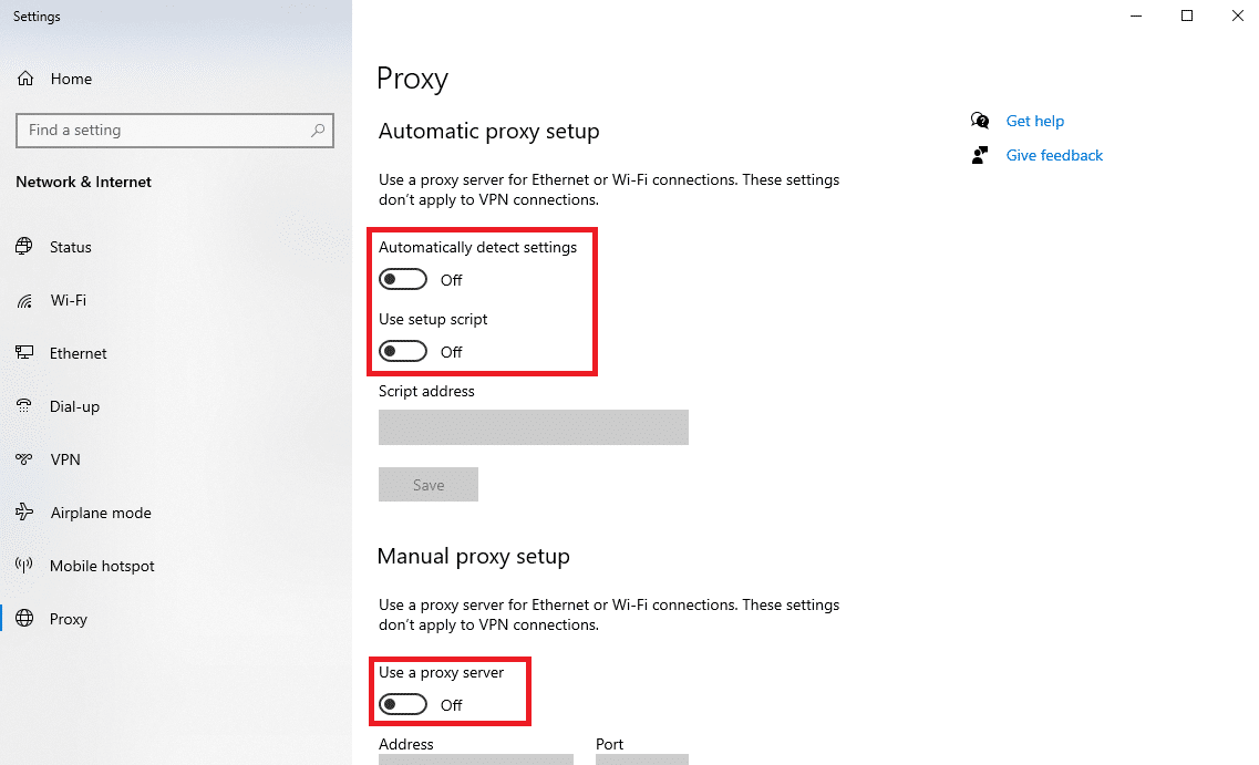 Detectar configuraciones automáticamente Usar script de configuración Usar un servidor proxy 