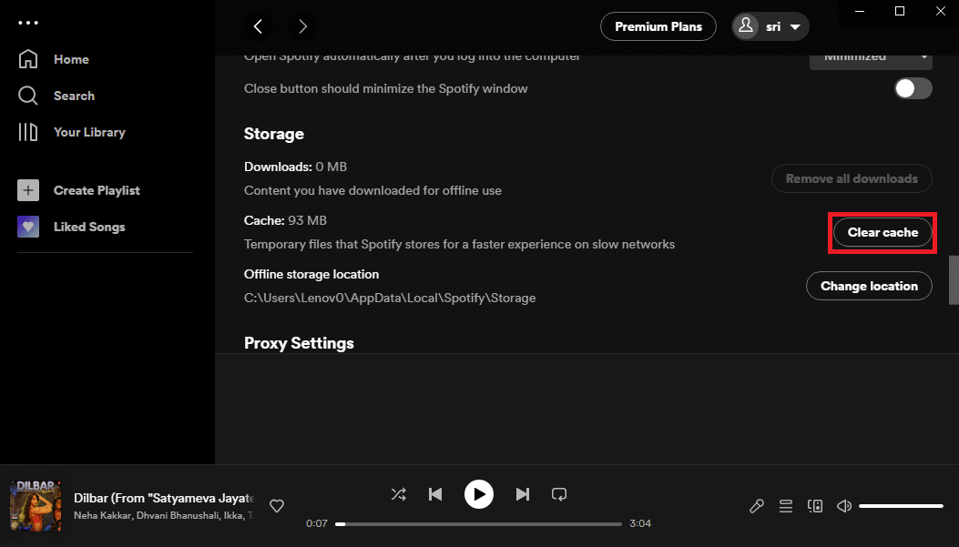 Haga clic en el botón Borrar caché en la sección Almacenamiento. Reparar la canción de vista previa de Spotify que no funciona