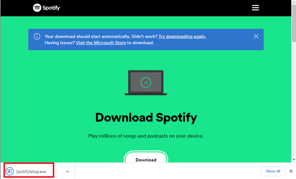 Haga doble clic en el archivo exe de SpotifySetup. Reparar la canción de vista previa de Spotify que no funciona