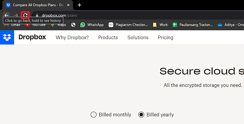 Haga clic en el icono Actualizar.  Solucionar el error 404 de Dropbox