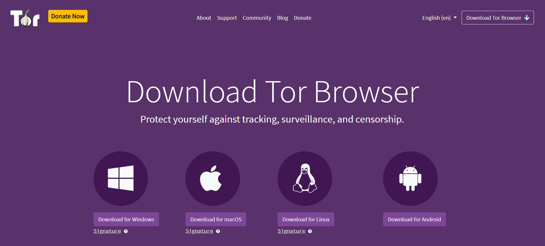 Página de descarga del navegador TOR.  Solucionar el error 404 de Dropbox