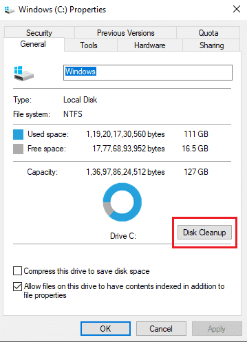 haga clic en Limpieza de disco.  Solucionar el error 404 de Dropbox