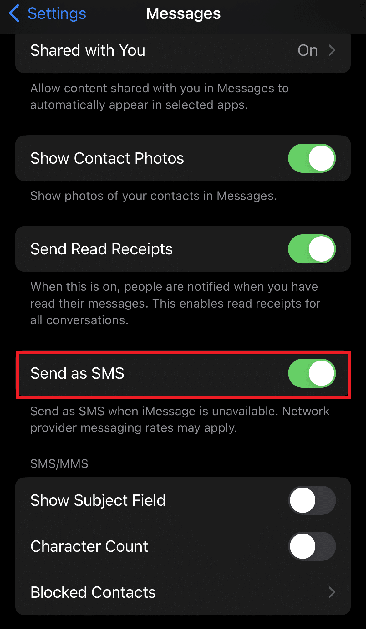 Activa Enviar como SMS