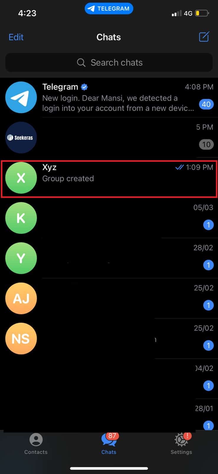 Toca el chat grupal. Cómo eliminar un grupo de Telegram sin administrador