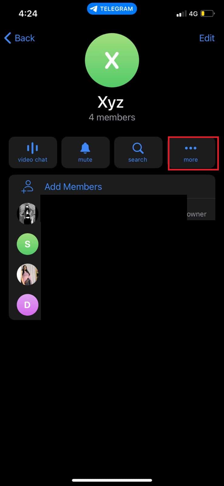 toque en tres puntos. Cómo eliminar un grupo de Telegram sin administrador