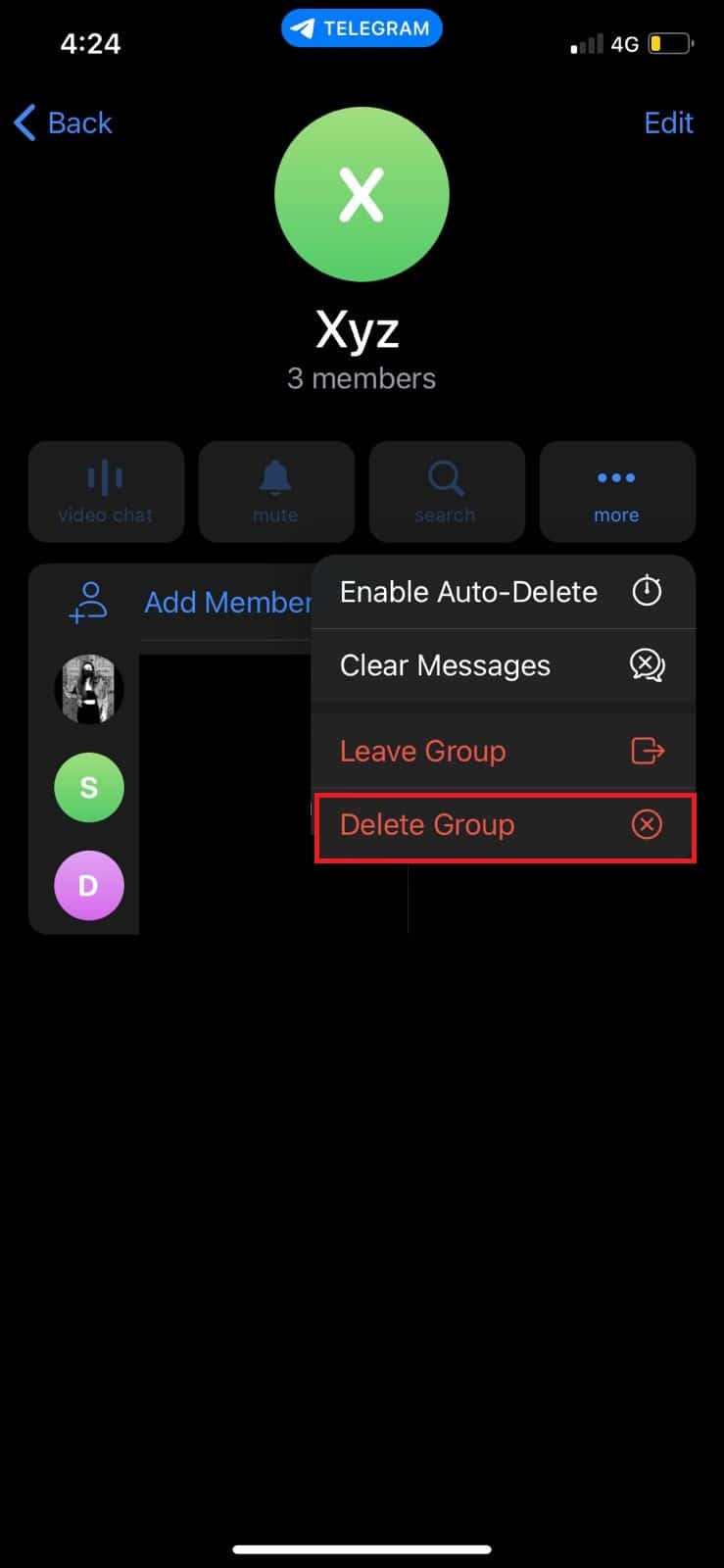 seleccione eliminar grupo