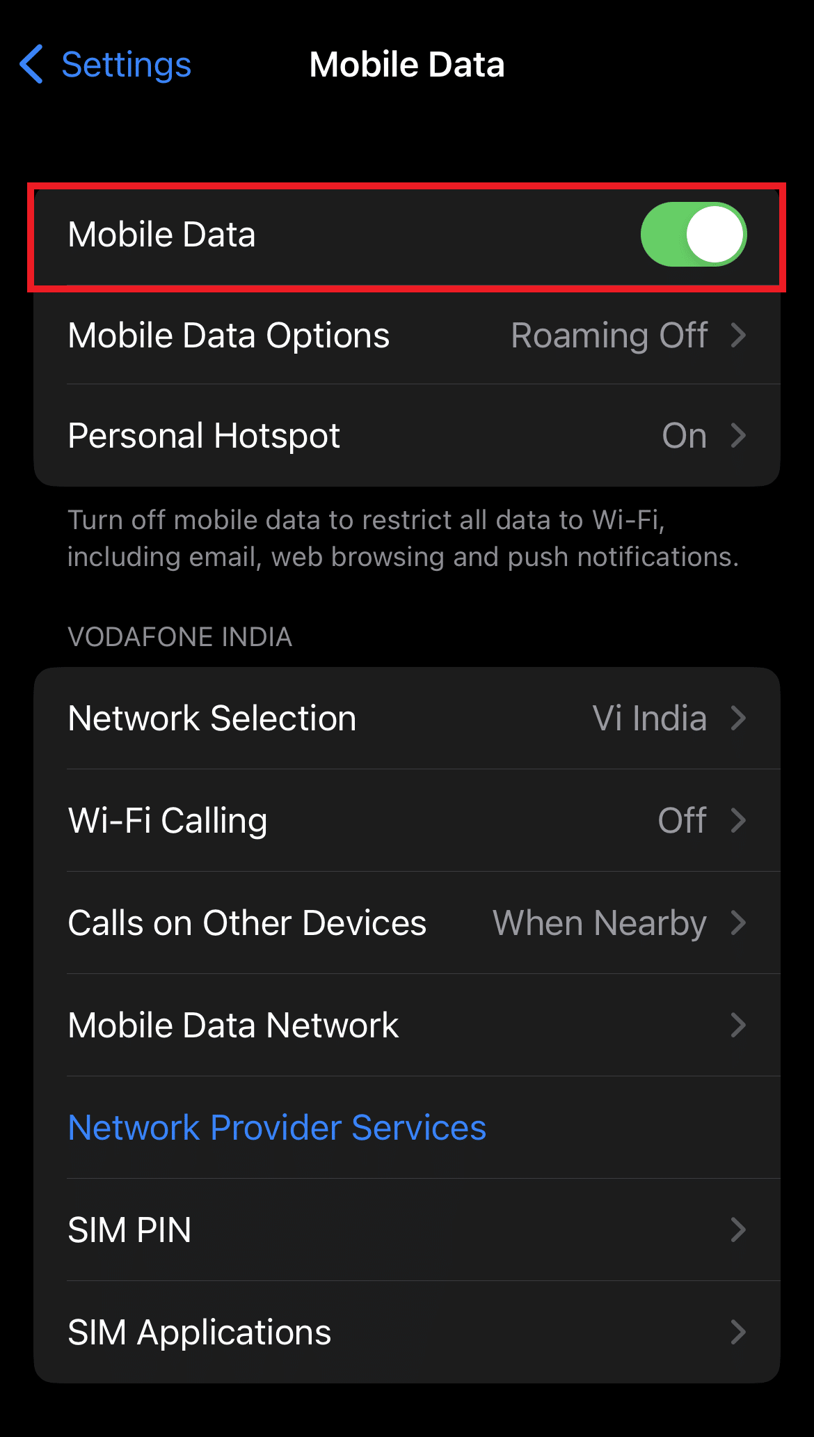 Activar datos móviles
