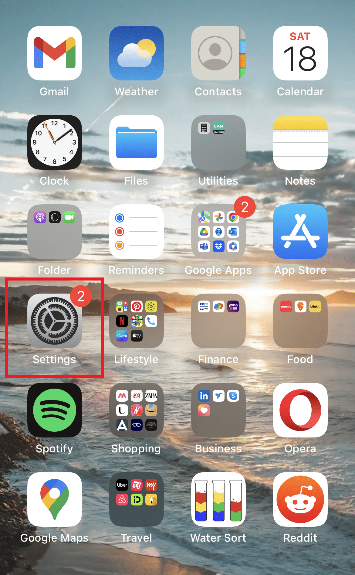 Toque en la aplicación Configuración