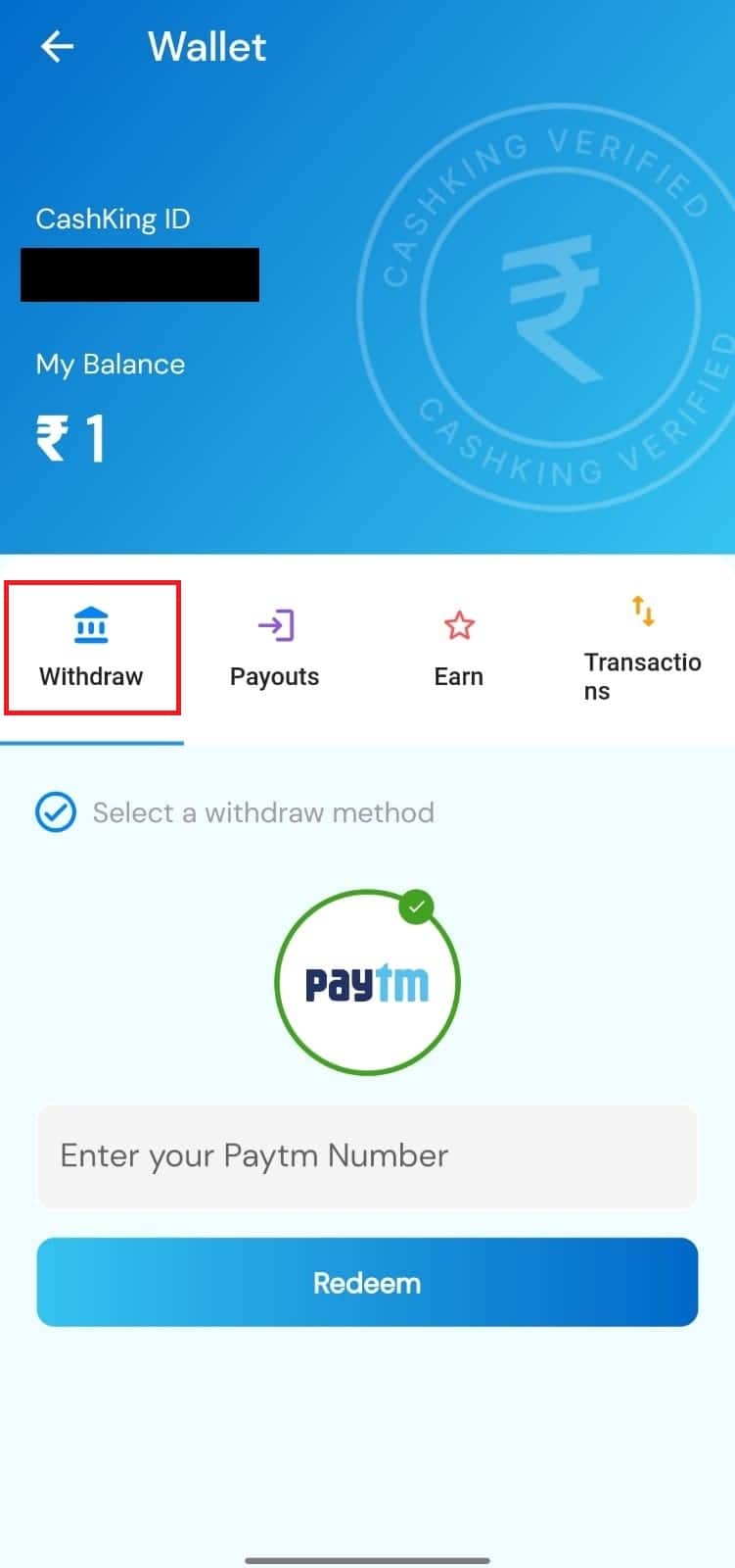 Toque Retirar para sacar dinero de Cash King