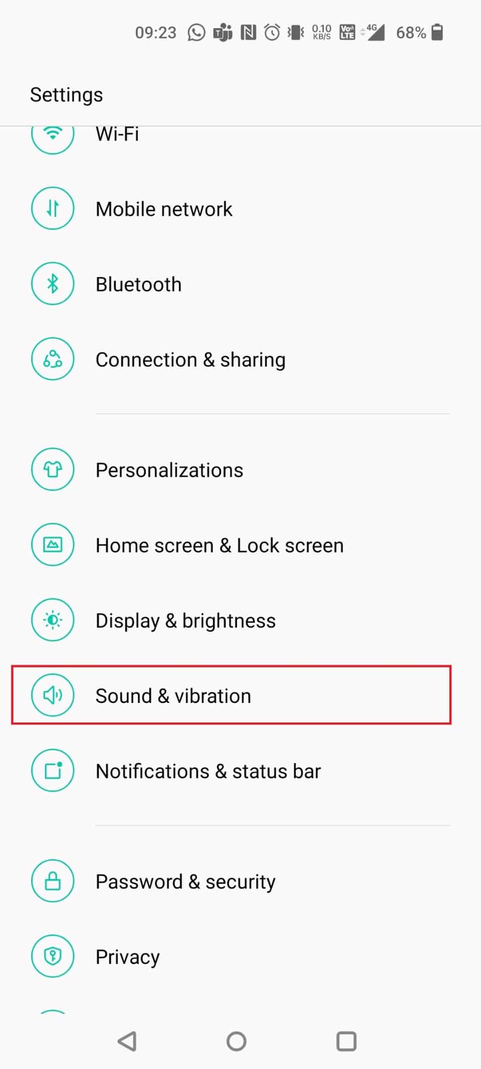 Toque en Sonido y vibración