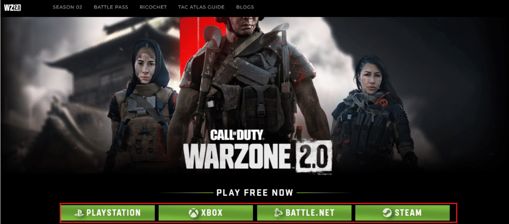 Inicie el sitio web oficial de Call of Duty Warzone.  Arreglar el buzo de código de error de Call of Duty Warzone 2