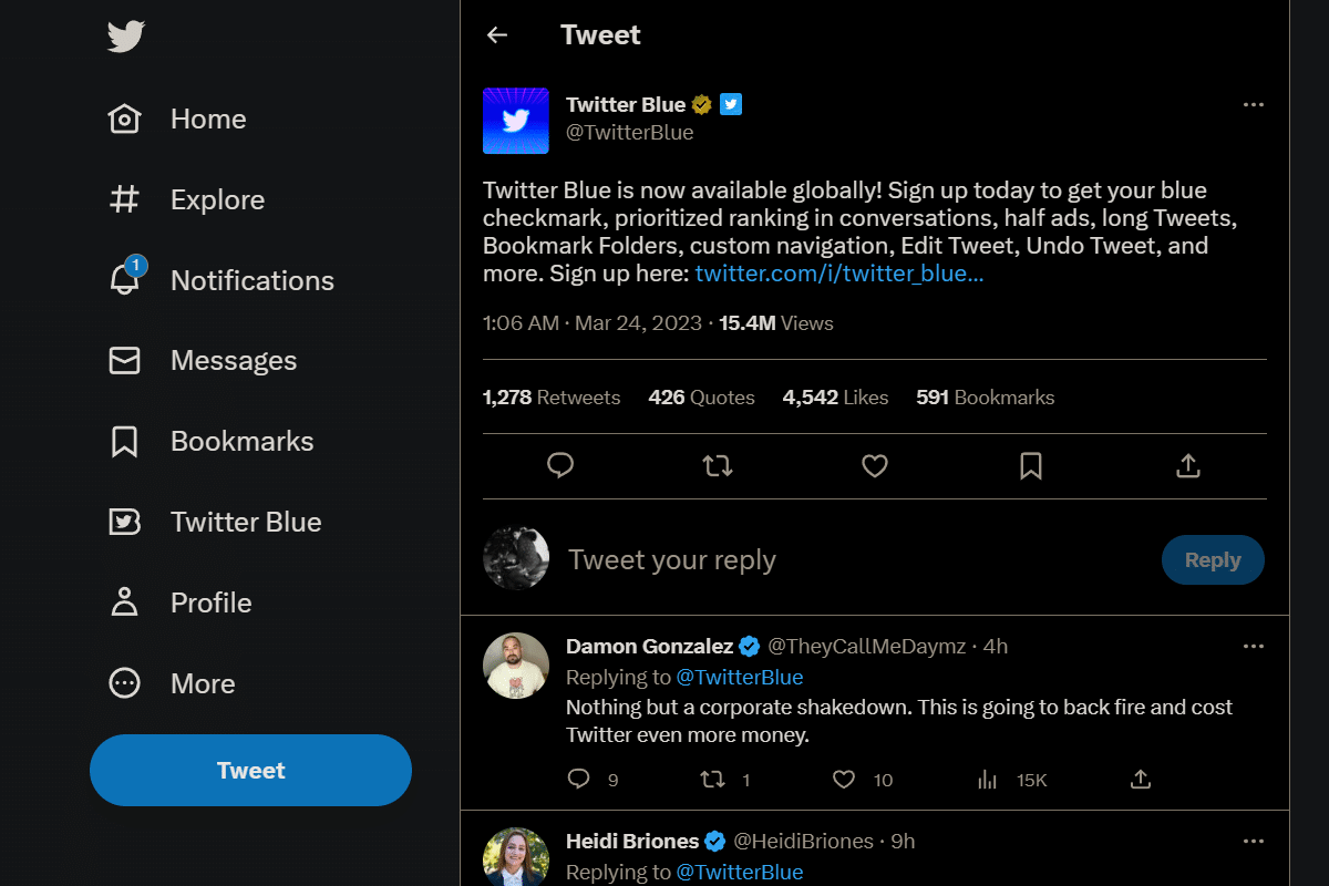 Twitter Blue ahora es global para eliminar las marcas de verificación azules