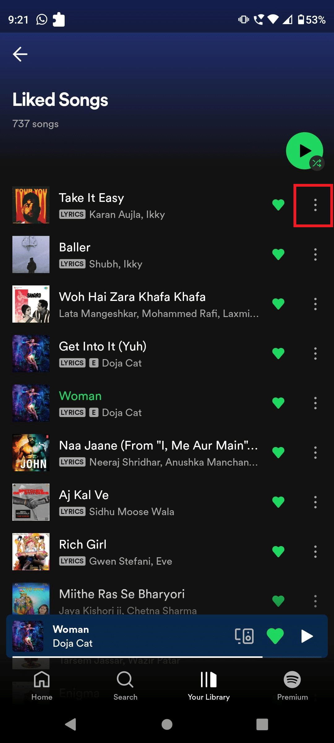 Toca los tres puntos verticales al lado de una canción.