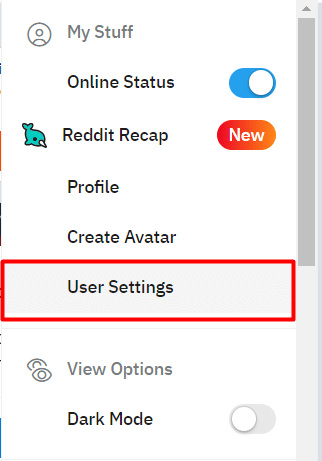 elegir la configuración de usuario