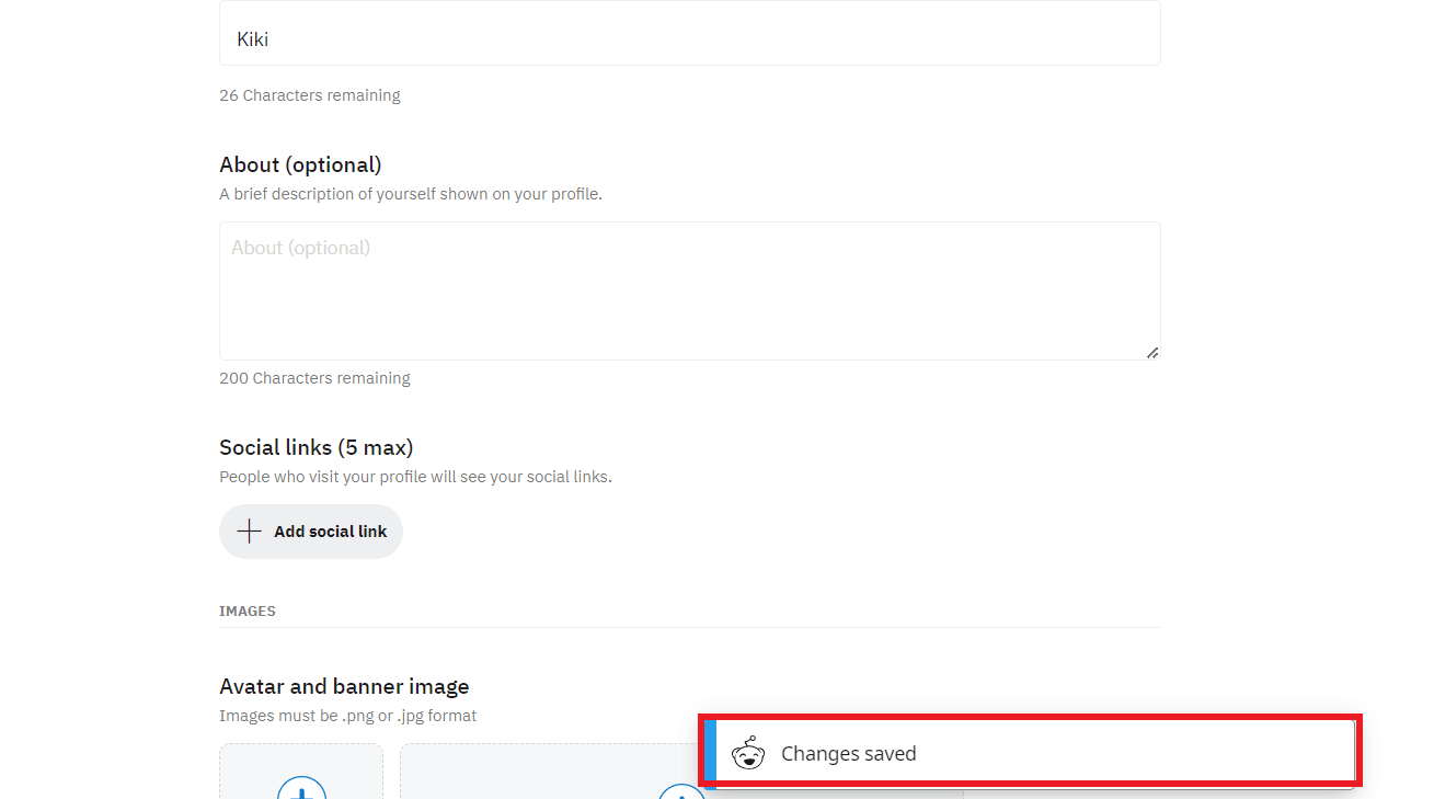 Después de ingresar su nombre, automáticamente guardará el cambio y le notificará Cambios guardados.