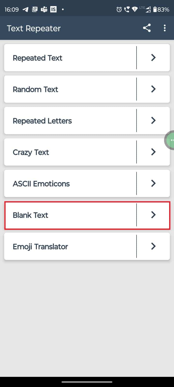 Seleccione la opción Texto en blanco.  Cómo enviar un mensaje en blanco en Instagram