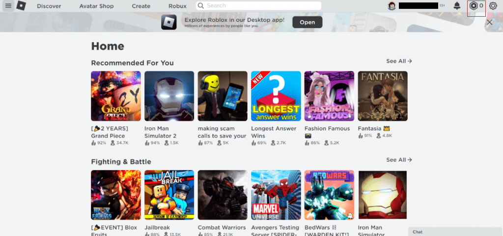 Haga clic en el icono de Robux en la barra de menú superior |  ¿Puedes comprar Robux con Google Play Card?