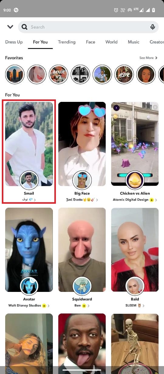 seleccione una de las lentes tocándola