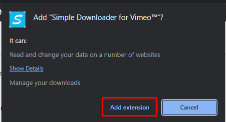     Para descargar con éxito la extensión de Chrome, elija la opción Agregar extensión en la ventana emergente de alerta que aparece