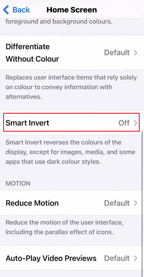 Deslice hacia abajo y toque la opción Smart Invert - On | Cómo cambiar el color de la batería en el iPhone