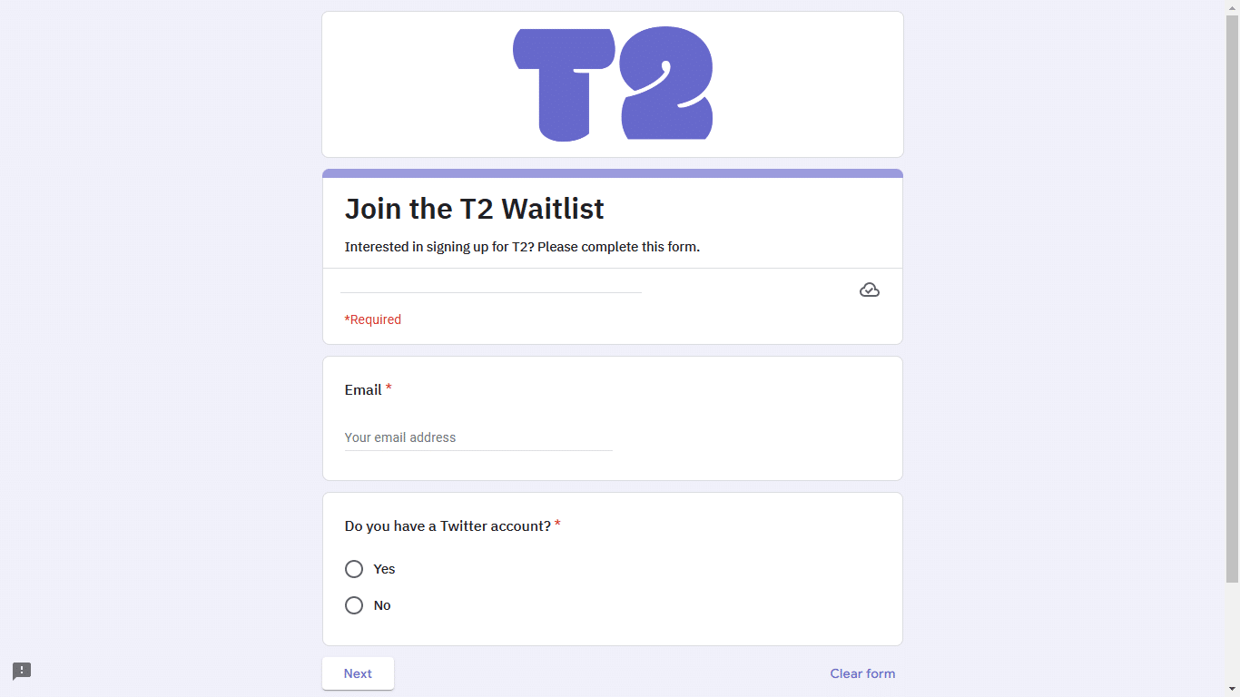 Únase a la lista de espera T2